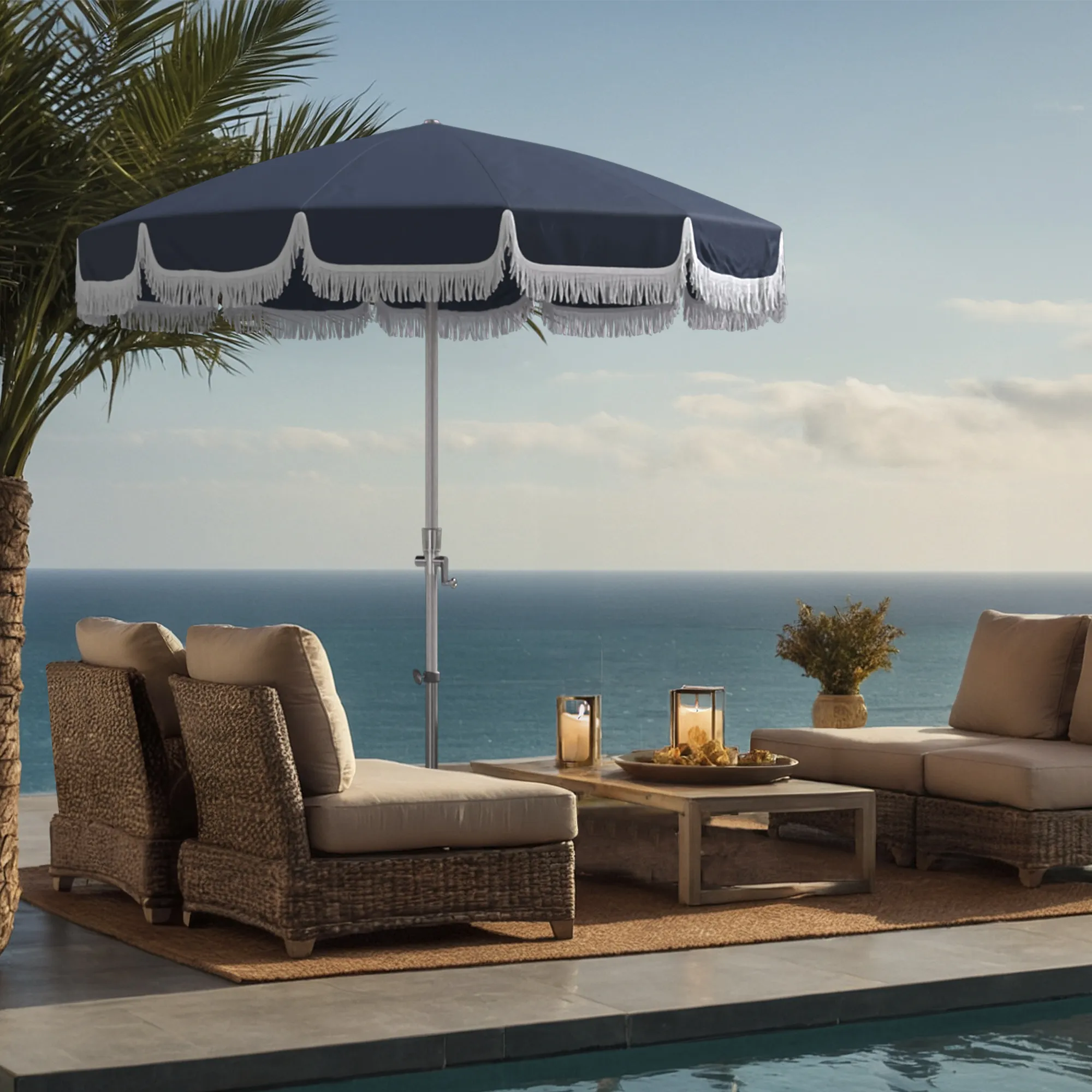 Image of the durable aluminum pole of the Shade Legacy Series Residential Patio Umbrella by California Umbrella, showcasing its robust and weather-resistant construction that provides stability and long-lasting performance for residential outdoor spaces.